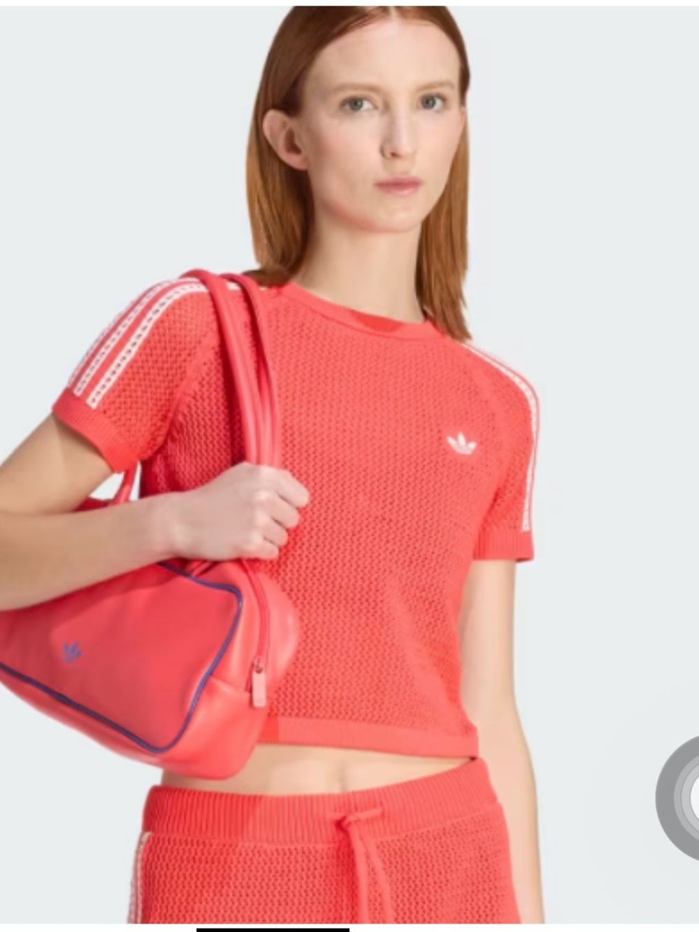 adidas Coral ( semi lucid red ) Crochet Knit Cropped Tee Size Medium